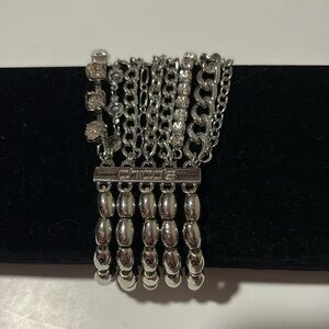Chico’s Silver Toned Stretch Bracelet with multistrand chains and rhinestones